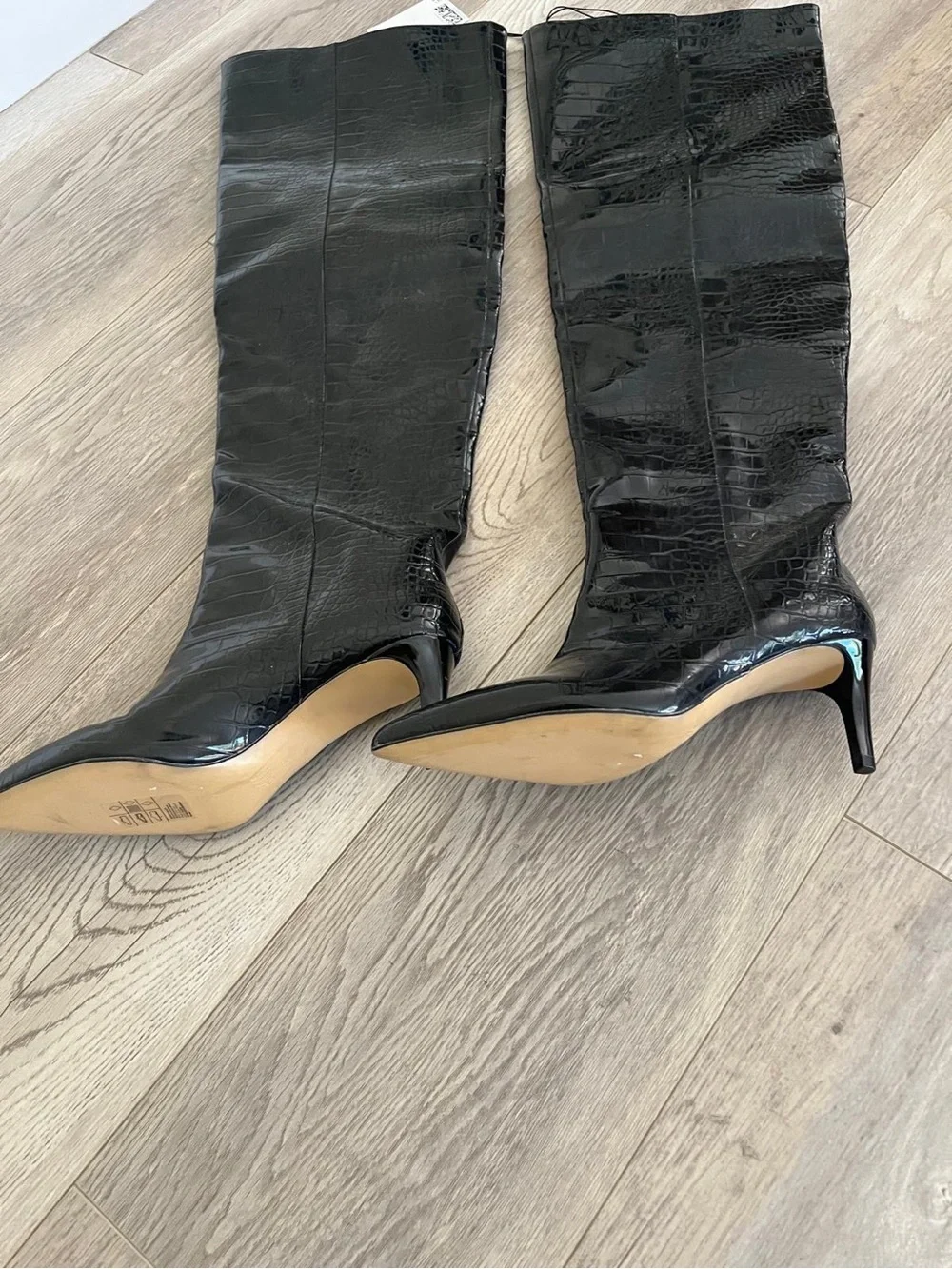 H&M Black Croc-Embossed Knee-High Stiletto Boots